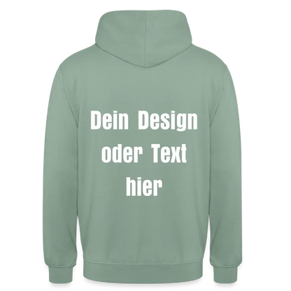 Unisex Hoodie - personalisierbare Vorder- und Rückseite - Graugrün