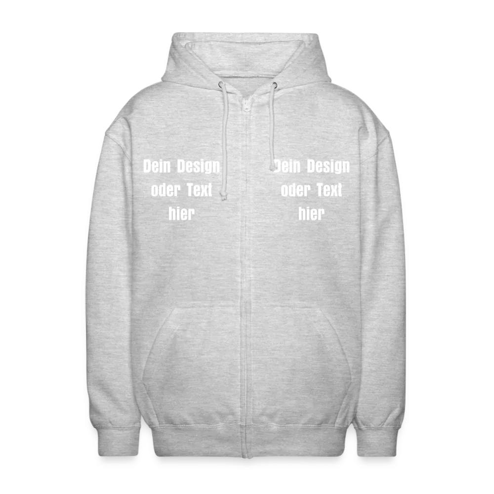 Unisex Kapuzenjacke - personalisierbare Vorder- und Rückseite - Hellgrau meliert