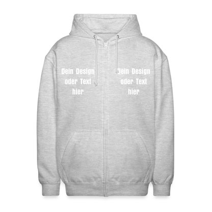 Unisex Kapuzenjacke - personalisierbare Vorder- und Rückseite - Hellgrau meliert