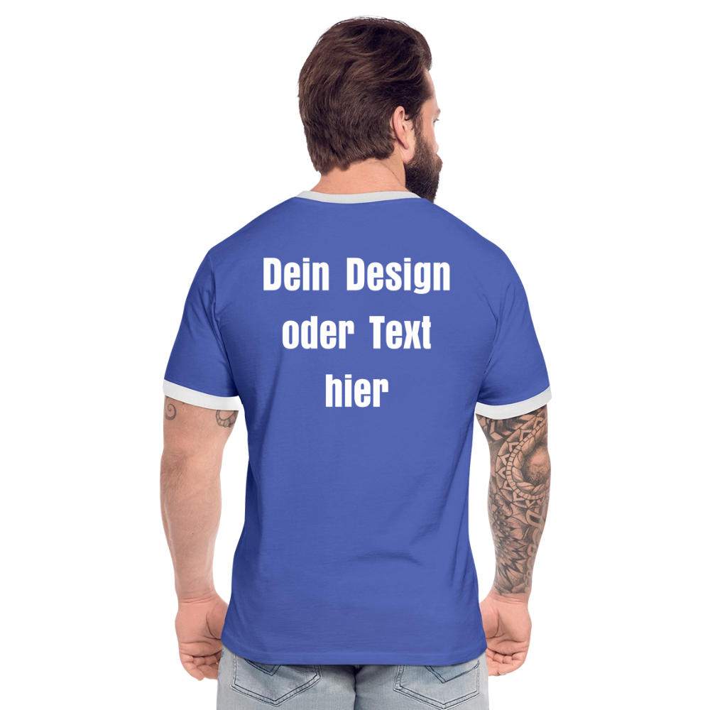 Männer Kontrast-T-Shirt - personalisierbare Vorder- und Rückseite - Blau/Weiß