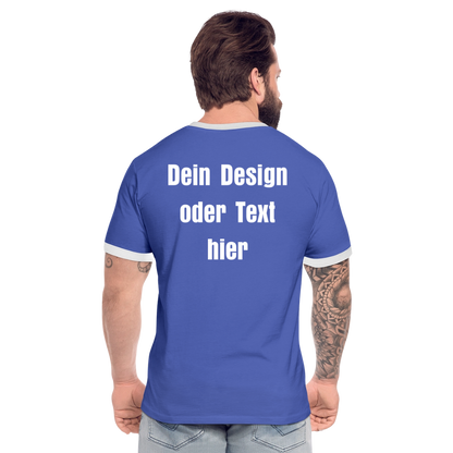Männer Kontrast-T-Shirt - personalisierbare Vorder- und Rückseite - Blau/Weiß