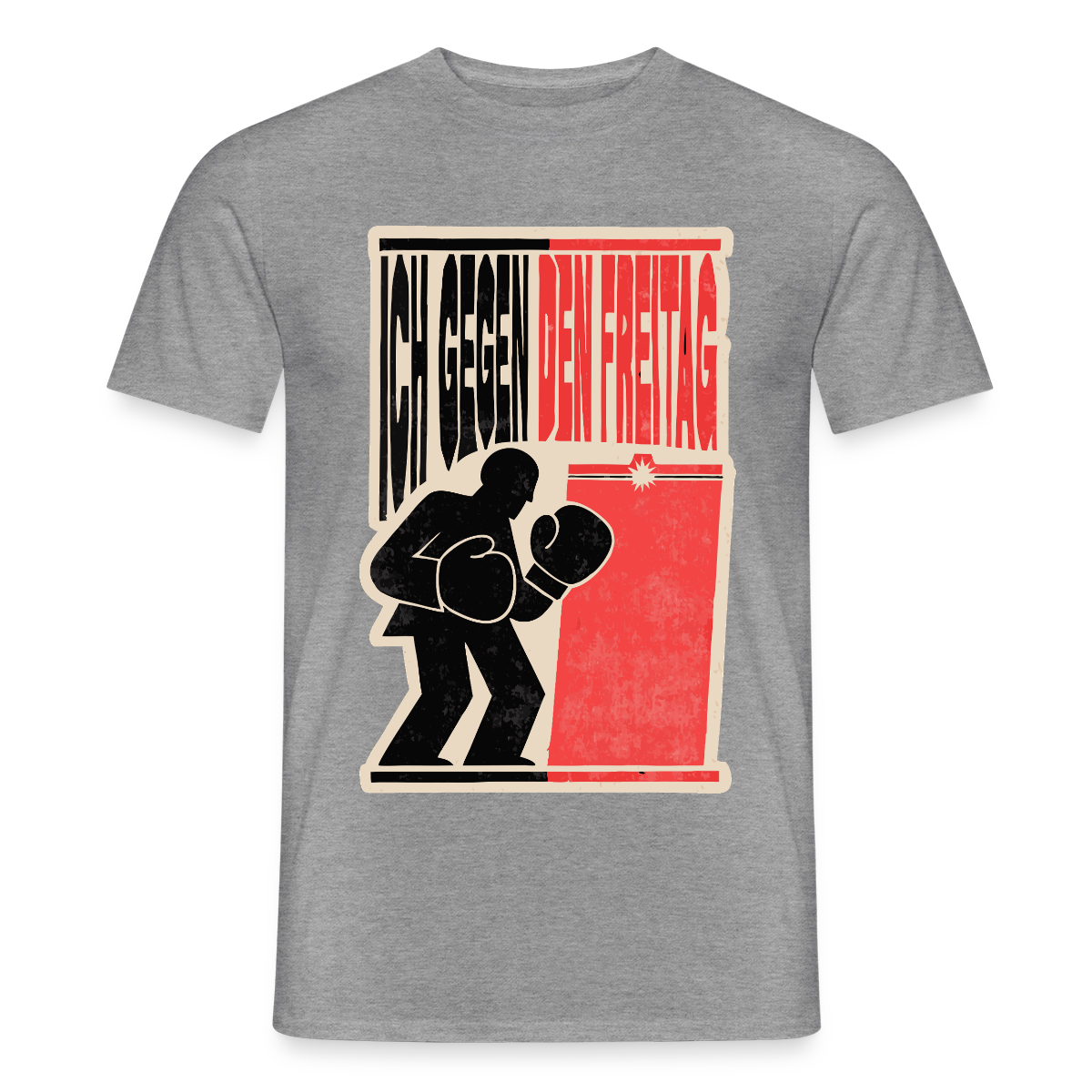 "Ich gegen den Freitag. Boxplakat-Motiv" Motiv-T-Shirt für Männer, Farbe Graphit meliert