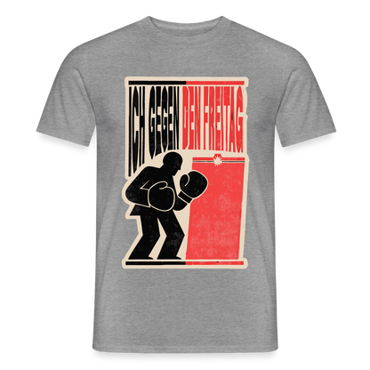 "Ich gegen den Freitag. Boxplakat-Motiv" Motiv-T-Shirt für Männer, Farbe Graphit meliert