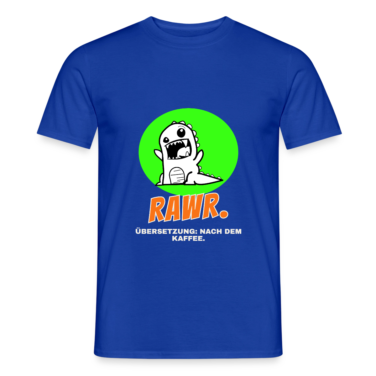 "Rawr. Übersetzung: nach dem Kaffee. Sticker-Motiv" Motiv-T-Shirt für Männer, Farbe Dunkelblau