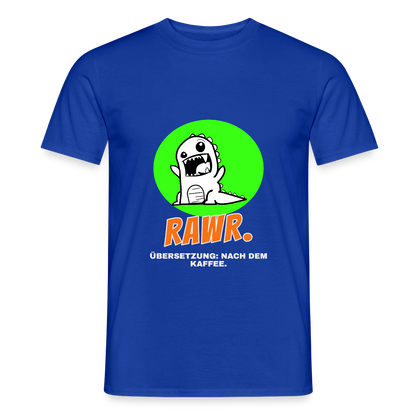 "Rawr. Übersetzung: nach dem Kaffee. Sticker-Motiv" Motiv-T-Shirt für Männer, Farbe Dunkelblau