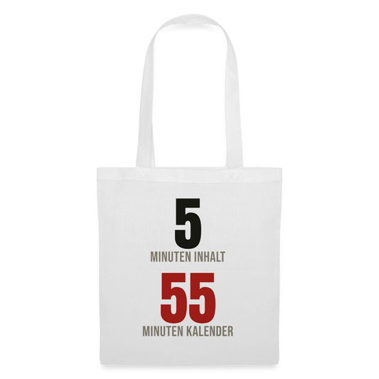 5 Minuten Inhalt, 55 Minuten Kalender Stoffbeutel, Farbe Weiß