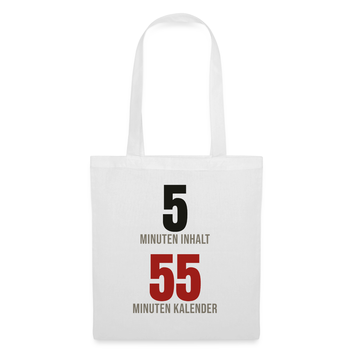 5 Minuten Inhalt, 55 Minuten Kalender Stoffbeutel, Farbe Weiß