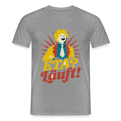 "ETA? Läuft! Midcentury-Motiv" Motiv-T-Shirt für Männer, Farbe Graphit meliert