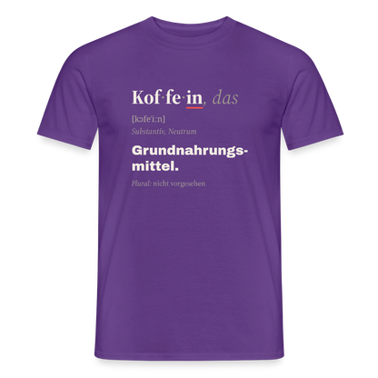 "Koffein, das: Grundnahrungsmittel." Motiv-T-Shirt für Männer, Farbe Lila