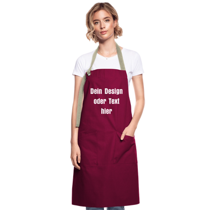 Kontrastschürze aus 100% Baumwolle, Metall - personalisierbar - Burgunderrot / Sandfarben