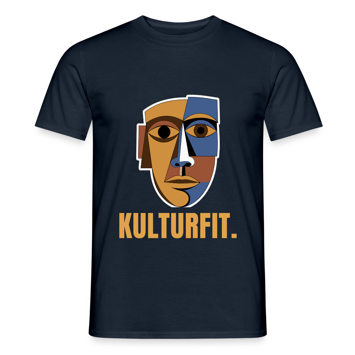Kulturfit. Kubismus-Motiv Motiv-T-Shirt für Männer, Farbe Navy