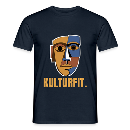 Kulturfit. Kubismus-Motiv Motiv-T-Shirt für Männer, Farbe Navy