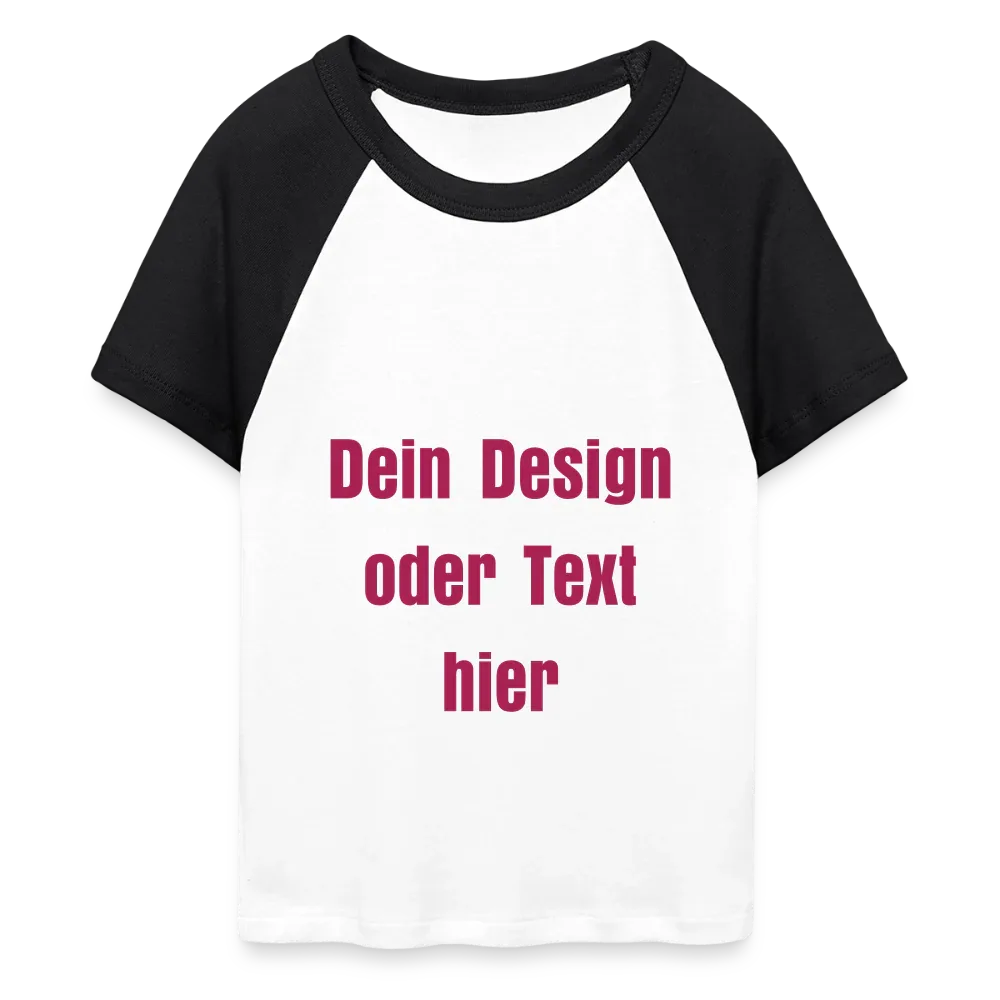 Frauen Cropped Baseball T-Shirt - personalisierbare Vorder- und Rückseite - Weiß/Schwarz