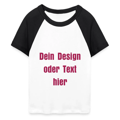 Frauen Cropped Baseball T-Shirt - personalisierbare Vorder- und Rückseite - Weiß/Schwarz