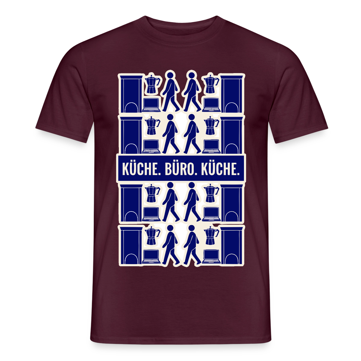 Küche. Büro. Küche. Motiv-T-Shirt für Männer, Farbe Ziegelrot