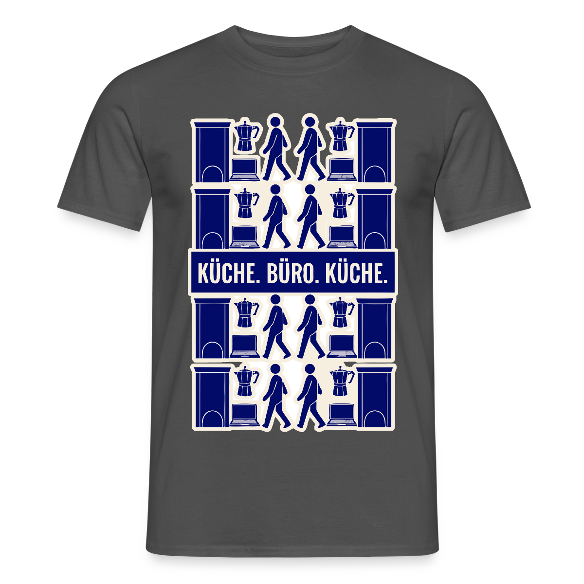 Küche. Büro. Küche. Motiv-T-Shirt für Männer, Farbe Anthrazit