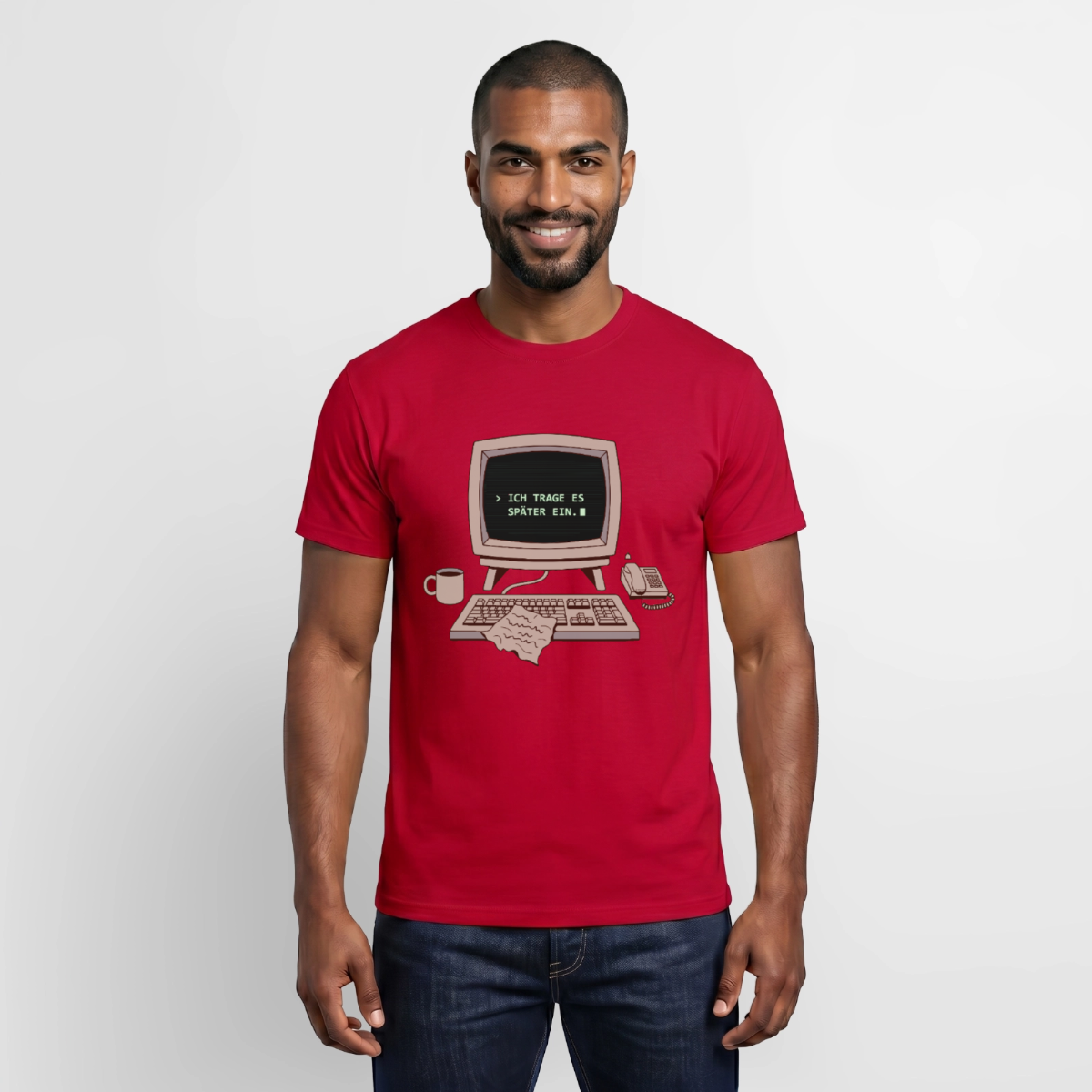 Ich trage es später ein. Motiv-T-Shirt für Männer, Farbe Rot, Model