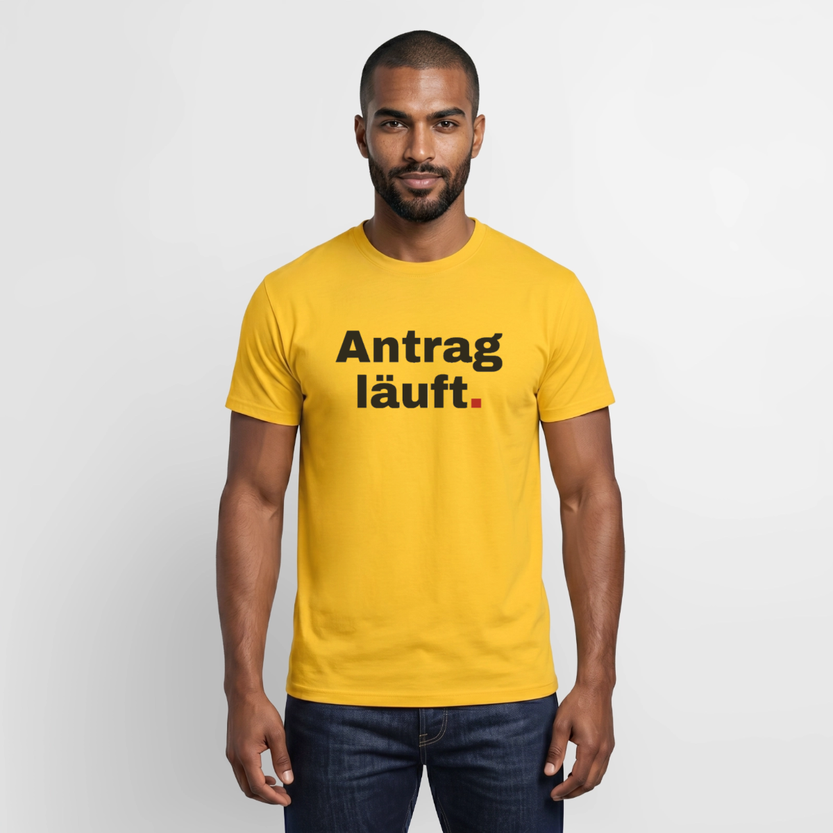 "Antrag läuft." Motiv-T-Shirt für Männer, Farbe Gelb