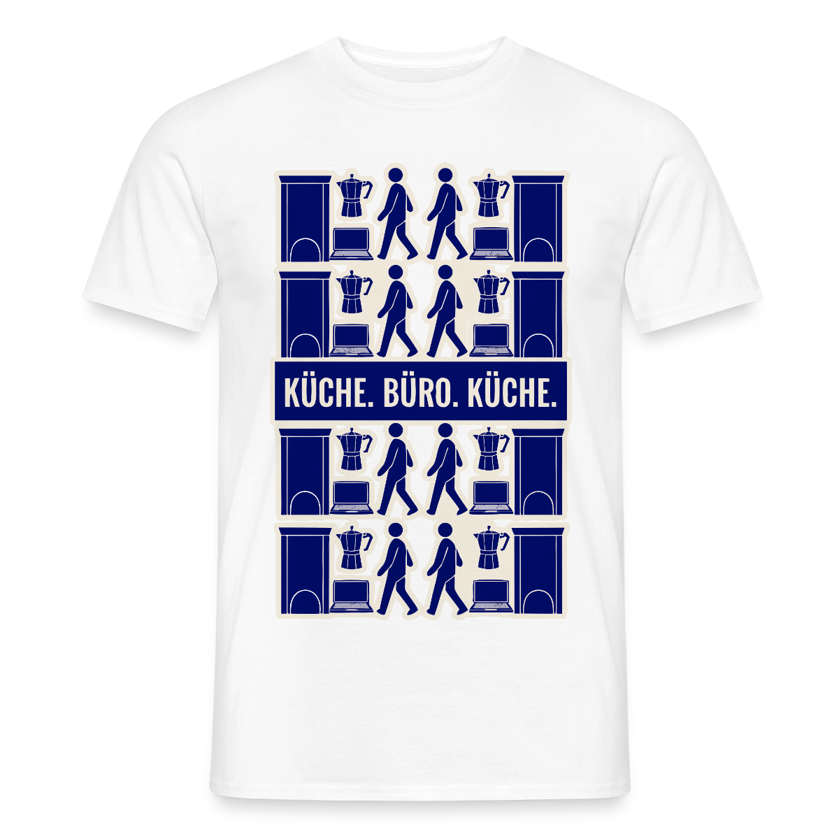 Küche. Büro. Küche. Motiv-T-Shirt für Männer, Farbe Weiß