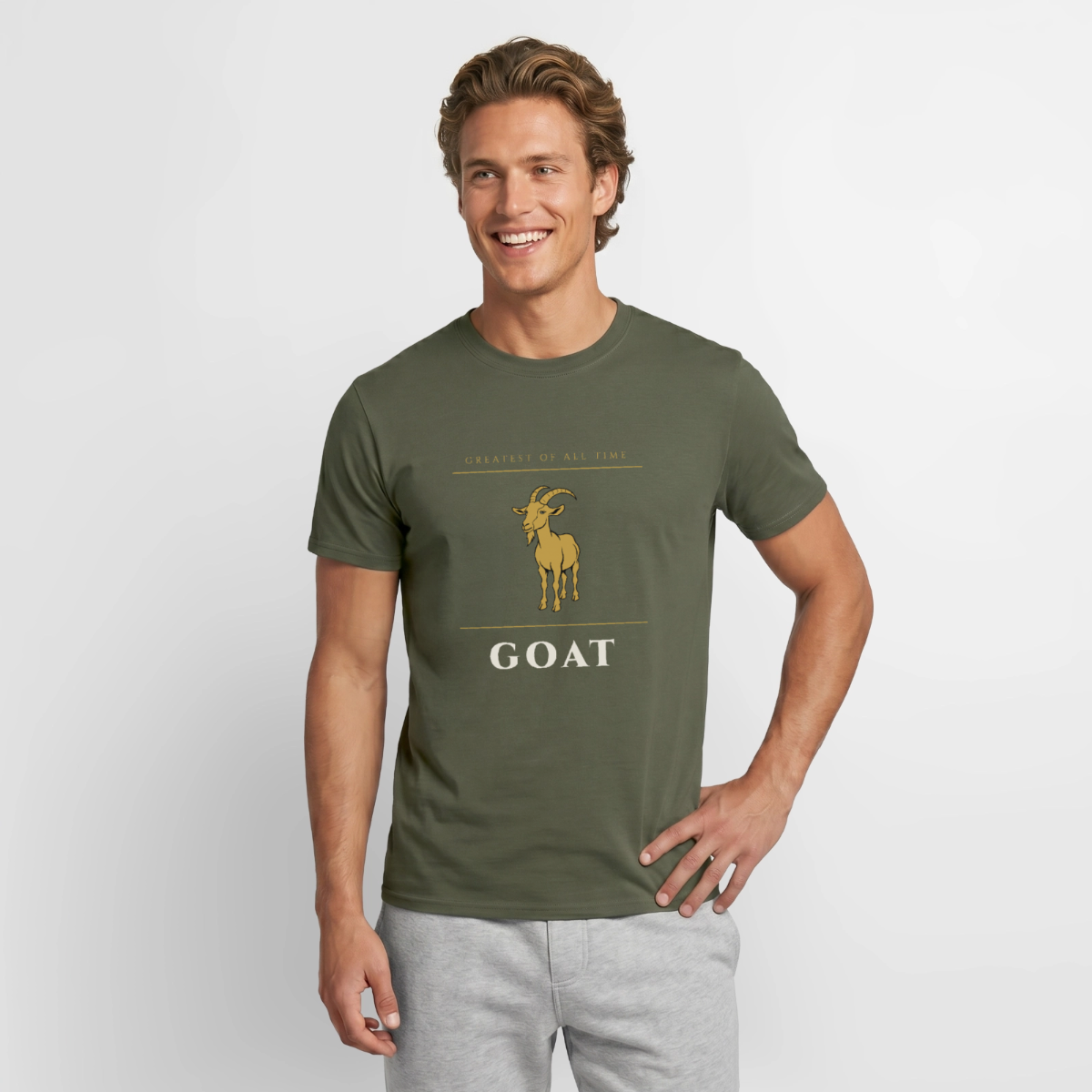 GOAT. Greatest of all time. Motiv-T-Shirt für Männer, Farbe Militärgrün, Model