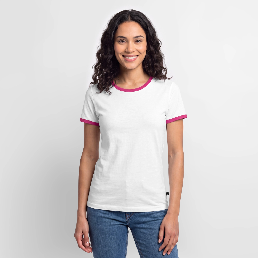 Frauen Kontrast-T-Shirt - personalisierbare Vorder- und Rückseite - Weiß/Fuchsia