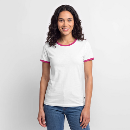 Frauen Kontrast-T-Shirt - personalisierbare Vorder- und Rückseite - Weiß/Fuchsia