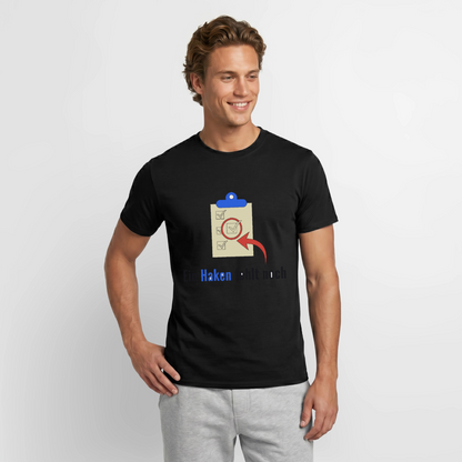 Ein Haken fehlt noch. Motiv-T-Shirt für Männer, Farbe Schwarz, Model