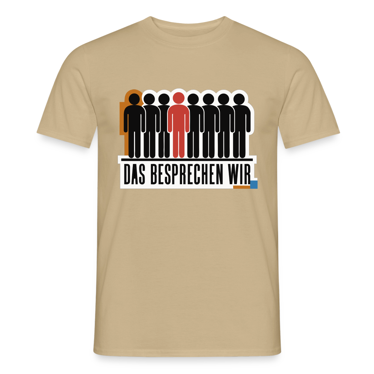 "Das besprechen wir. Isotype-Motiv" Motiv-T-Shirt für Männer, Farbe Sandbeige