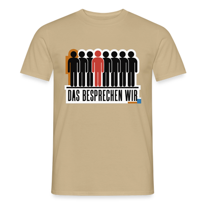 "Das besprechen wir. Isotype-Motiv" Motiv-T-Shirt für Männer, Farbe Sandbeige