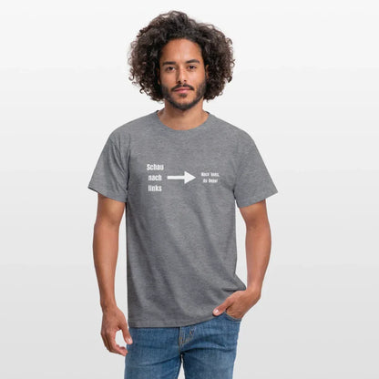 "Schau nach links" Motiv-T-Shirt für Männer - Graphit meliert