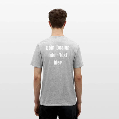 Männer T-Shirt - personalisierbare Vorder- und Rückseite - Grau meliert
