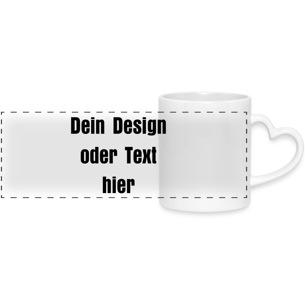 Keramiktasse Henkel in Herzform 300 ml - personalisierbar - Weiß