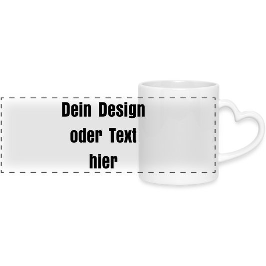 Keramiktasse Henkel in Herzform 300 ml - personalisierbar - Weiß