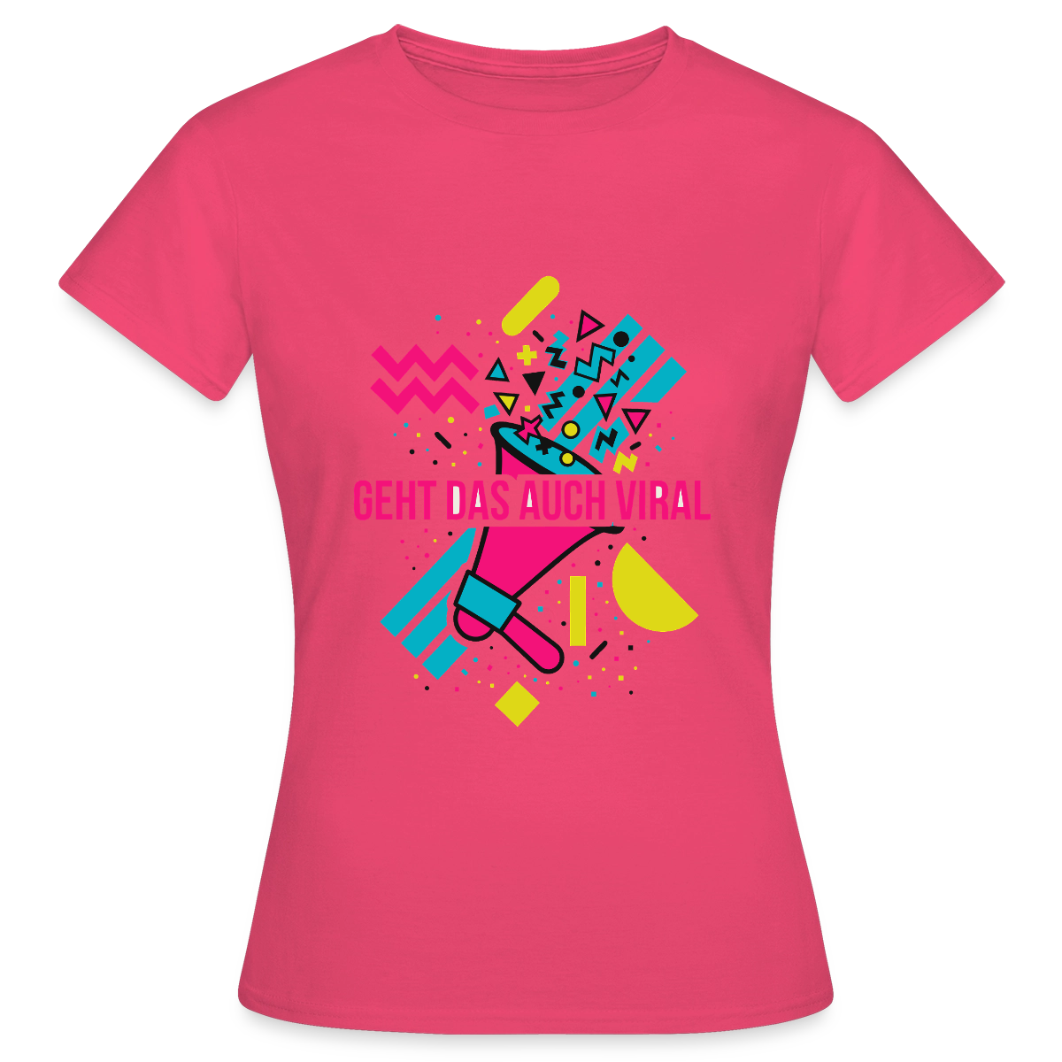 Geht das auch viral? Memphis-Motiv Motiv-T-Shirt für Frauen, Farbe Azalea
