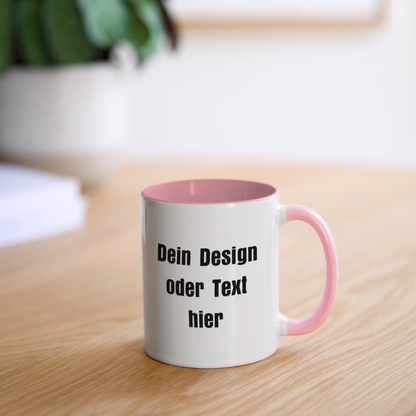 Keramiktasse zweifarbig 325ml - personalisierbar - Weiß/Pink