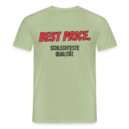 "Best Price. Schlechteste Qualität." Motiv-T-Shirt für Männer, Farbe Sage