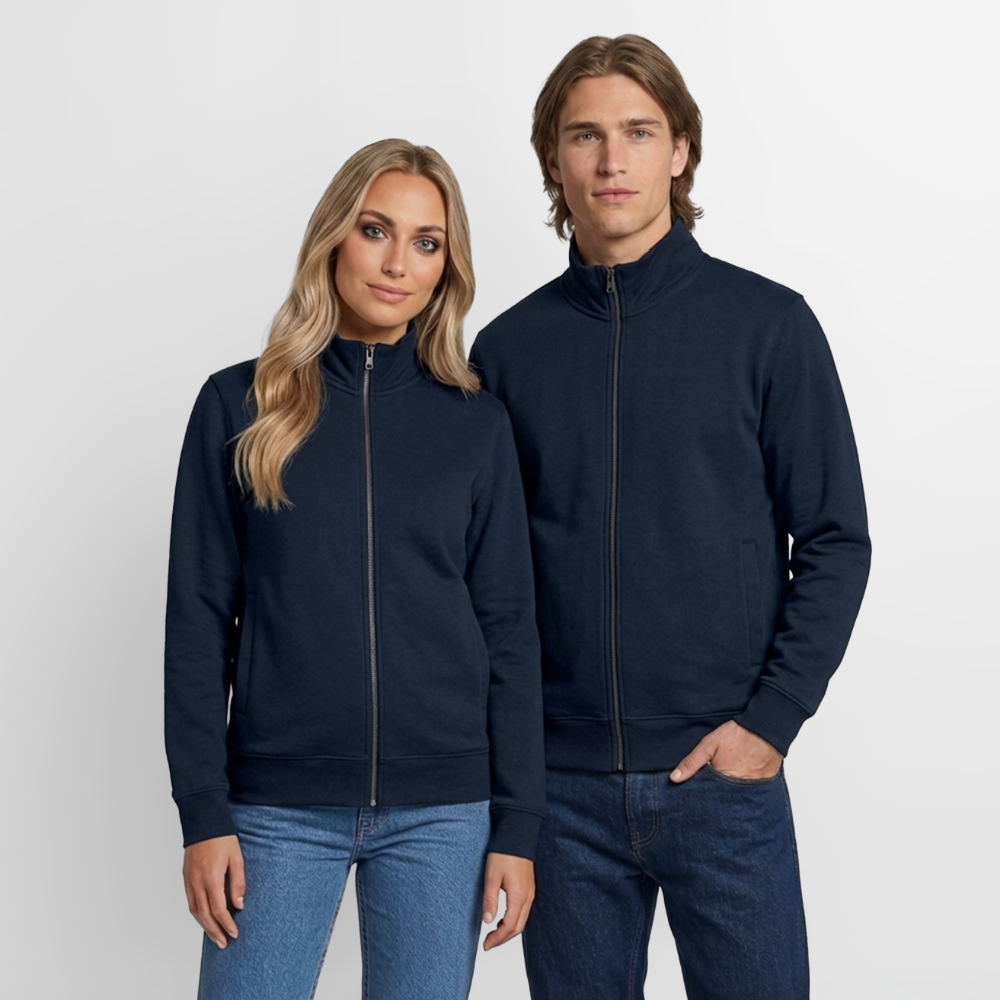 Pullover mit Zip-Kragen für Sie und Ihn (Unisex) - personalisierbare Vorder- und Rückseite - Navy
