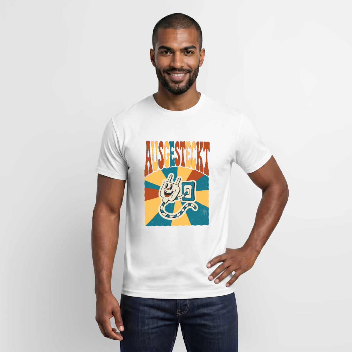 "Ausgesteckt. Midcentury-Motiv" Motiv-T-Shirt für Männer, Farbe Weiß