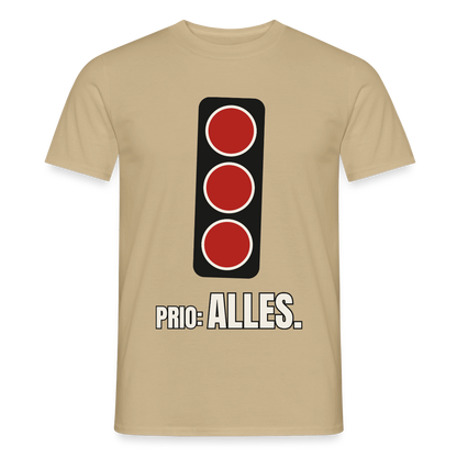 "Prio: alles." Motiv-T-Shirt für Männer, Farbe Sandbeige