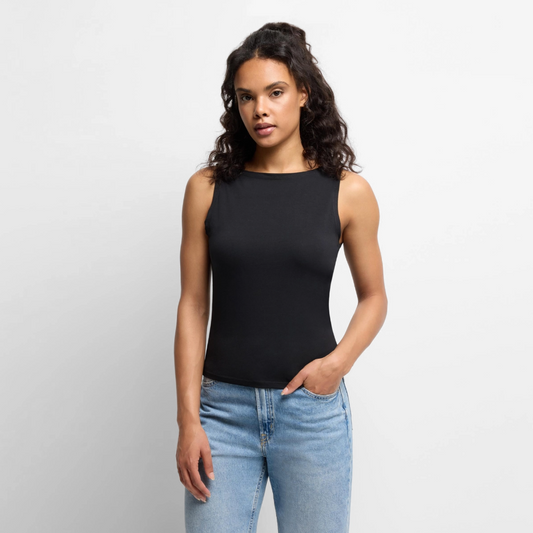 Frauen Tank Top mit U-Boot-Ausschnitt - personalisierbar - Schwarz
