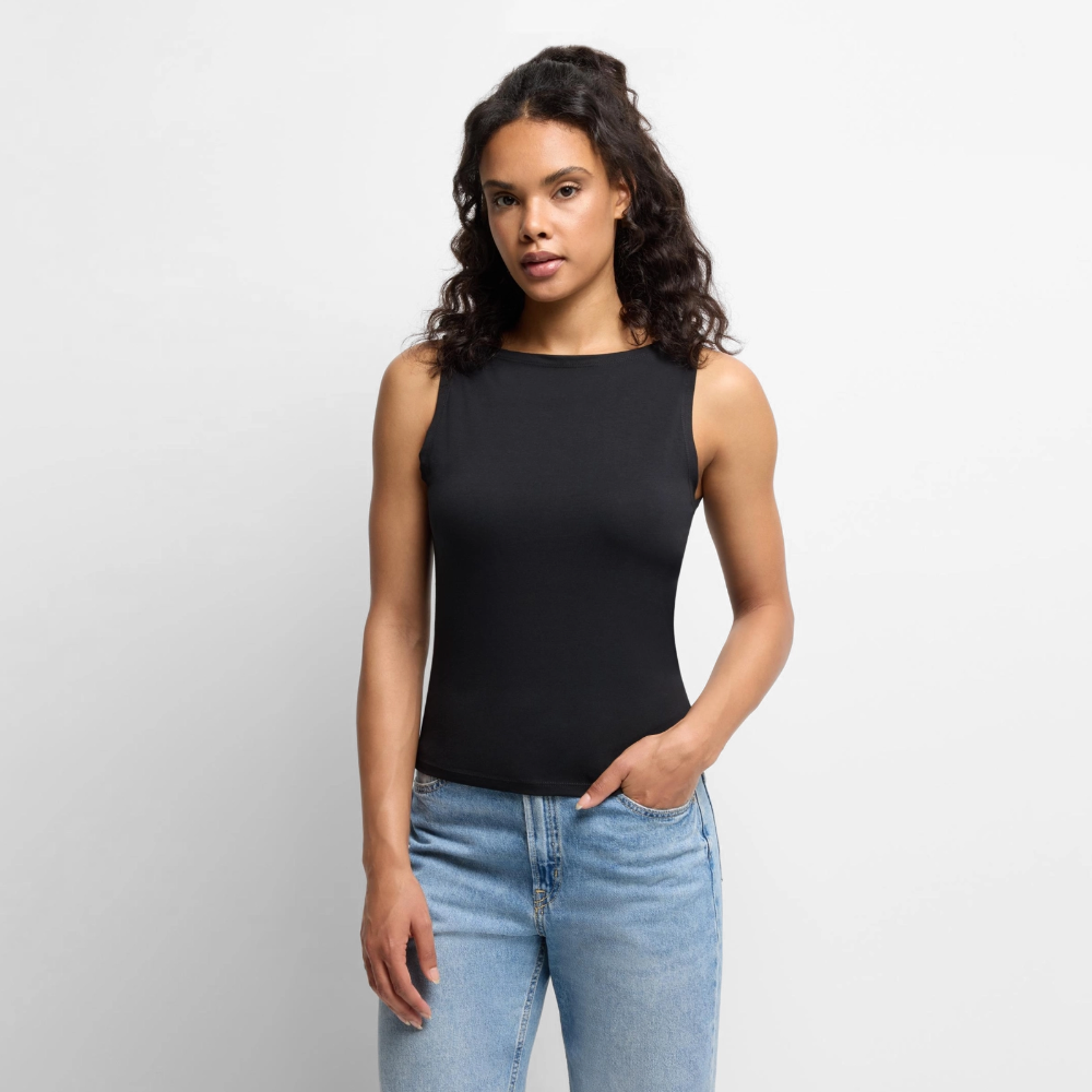 Frauen Tank Top mit U-Boot-Ausschnitt - personalisierbar - Schwarz