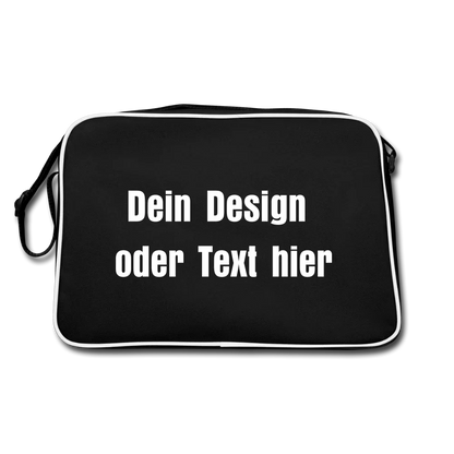 Retro Tasche mit Reißverschluss - personalisierbar - Schwarz/Weiß