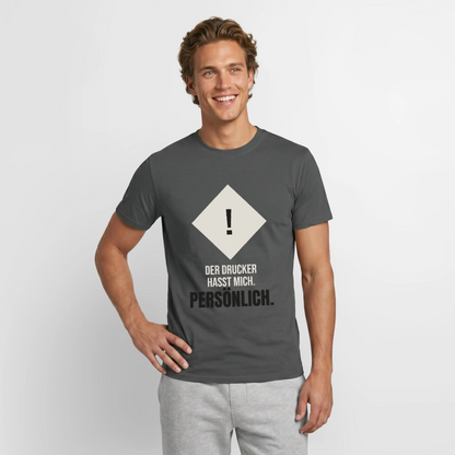 "Der Drucker hasst mich. Persönlich." Motiv-T-Shirt für Männer, Farbe Anthrazit