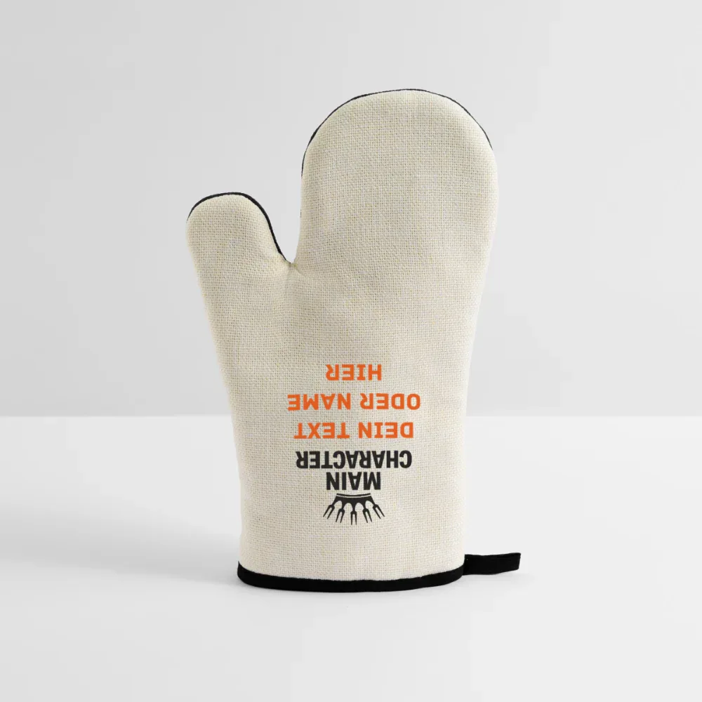 Grill- & Ofenhandschuh (hitzebeständig) mit Gummibeschichtung "Main Character" - personalisierbarer Name oder Text - Leinen/Schwarz 