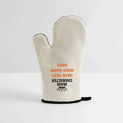 Grill- & Ofenhandschuh (hitzebeständig) mit Gummibeschichtung "Main Character" - personalisierbarer Name oder Text - Leinen/Schwarz 