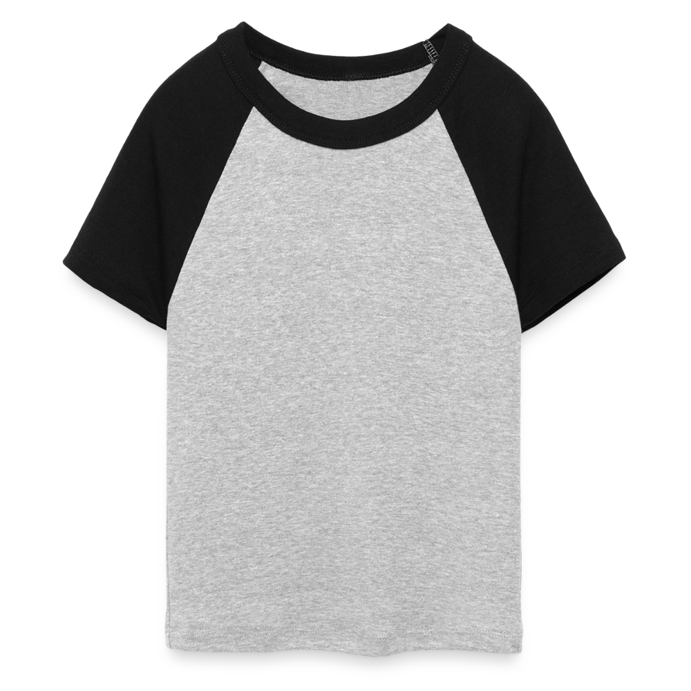 Frauen Cropped Baseball T-Shirt - personalisierbare Vorder- und Rückseite - Grau meliert/Schwarz