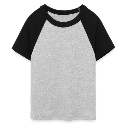 Frauen Cropped Baseball T-Shirt - personalisierbare Vorder- und Rückseite - Grau meliert/Schwarz