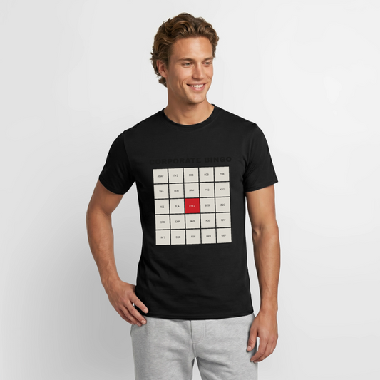 Corporate Bingo. Fünf in einer Reihe. Motiv-T-Shirt für Männer, Farbe Schwarz, Model