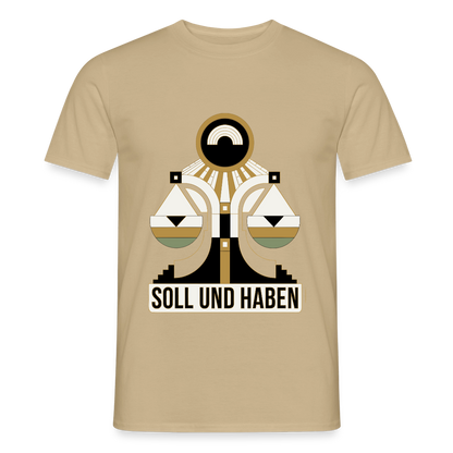 "Soll und Haben. Art-déco-Motiv" Motiv-T-Shirt für Männer, Farbe Sandbeige