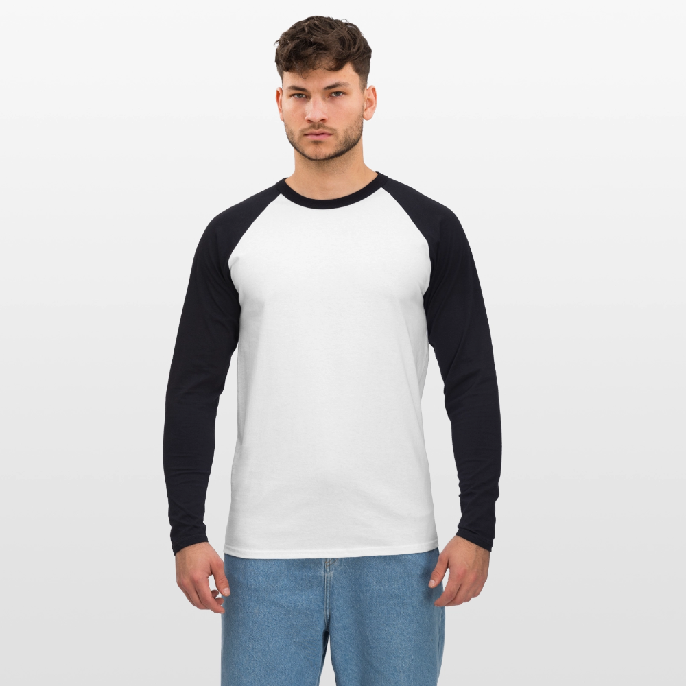 Männer Baseballshirt langarm - personalisierbare Vorder- und Rückseite - Weiß/Schwarz